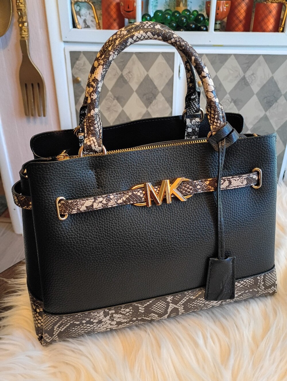 Michael kors leather snake pattern satchel